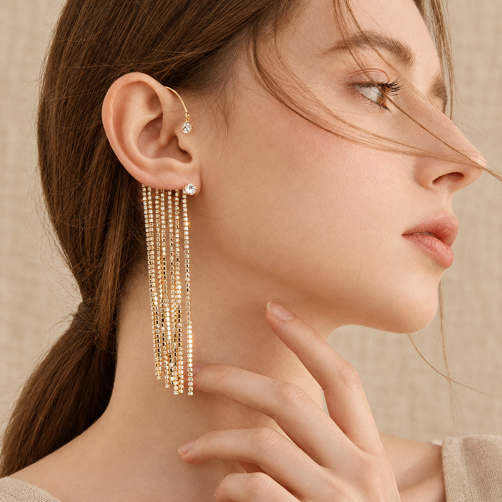 Crystal Ear Cuff - Elegant Sand Tone