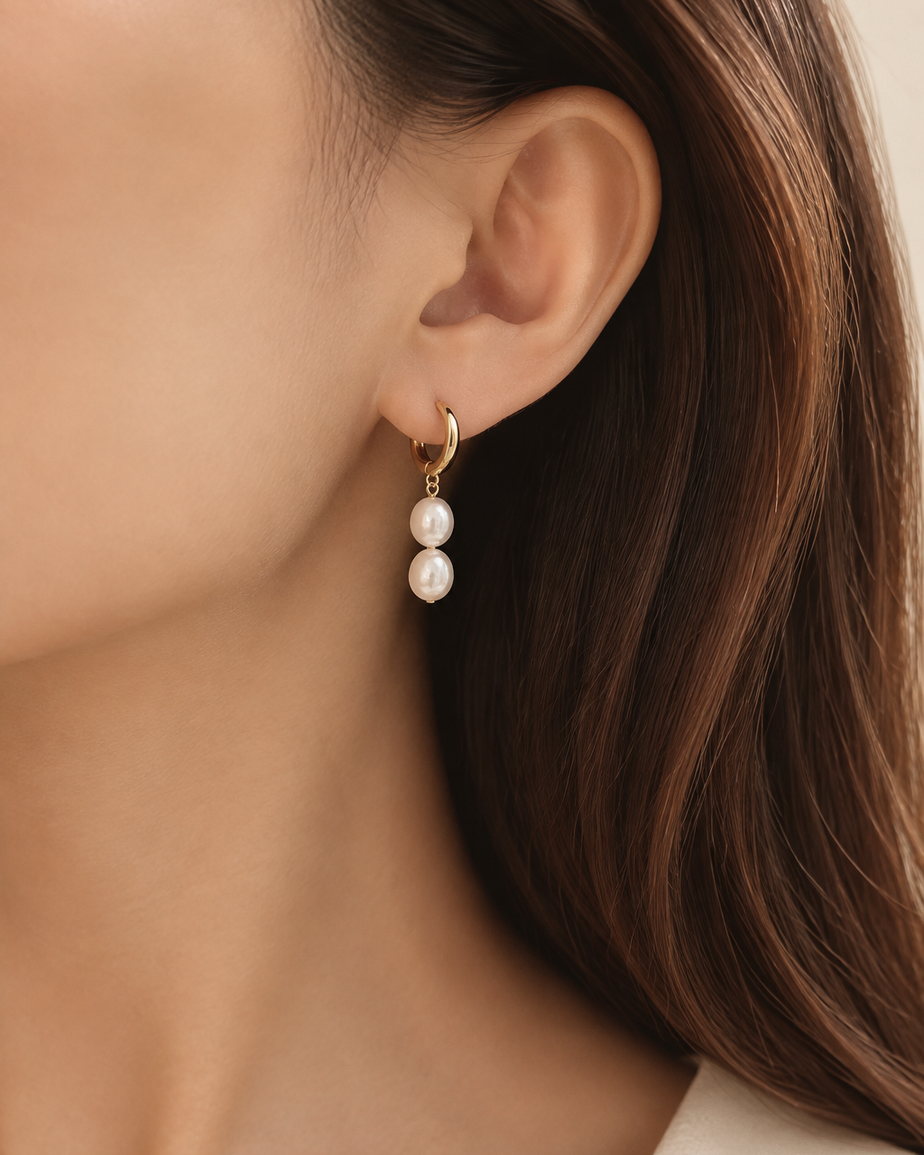 Pearl Drop Hoops - Elegant Woman